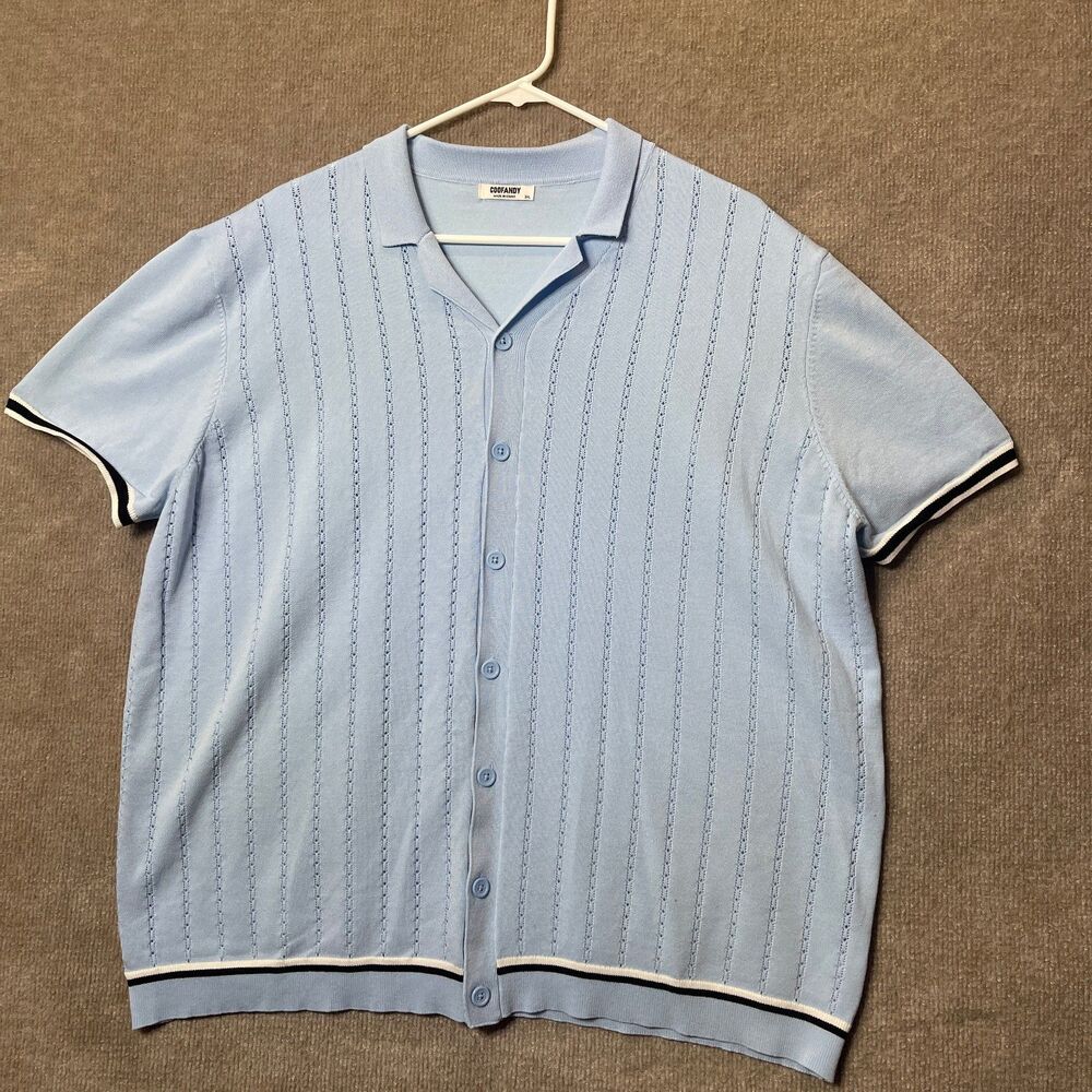 COOFANDY Mens Sweater 3XL Blue Quiet Luxury Knit Cardigan Short Sleeve Rayon
